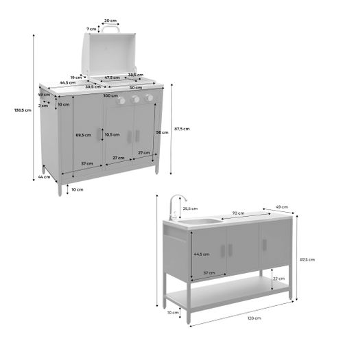 Cuisine Extérieure Naxos 2 Modules Acier Inoxydable Noir Barbecue Gaz 3 Brûleurs Avec Évier