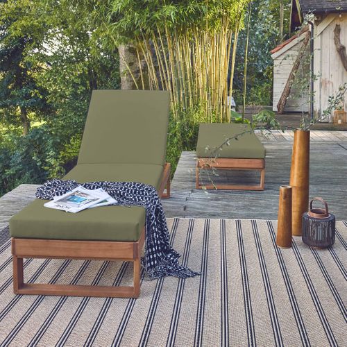 Lot De 2 Bains De Soleil Bois D'eucalyptus Pamplona Multi Positions Toile En Polyester Kaki