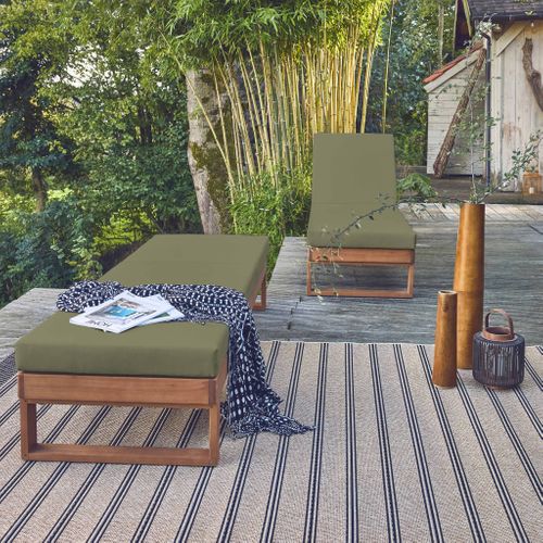 Lot De 2 Bains De Soleil Bois D'eucalyptus Pamplona Multi Positions Toile En Polyester Kaki