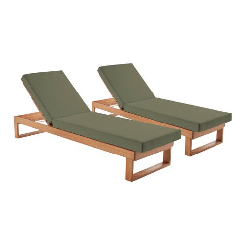 Lot De 2 Bains De Soleil Bois D'eucalyptus Pamplona Multi Positions Toile En Polyester Kaki