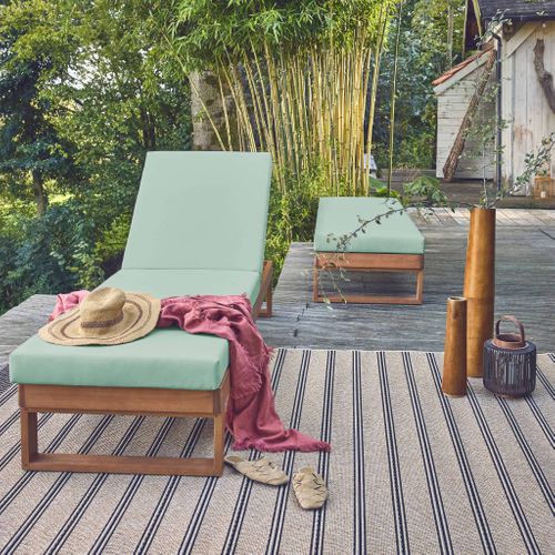 Lot De 2 Bains De Soleil Bois D'eucalyptus Pamplona Multi Positions Toile En Polyester Vert De Gris