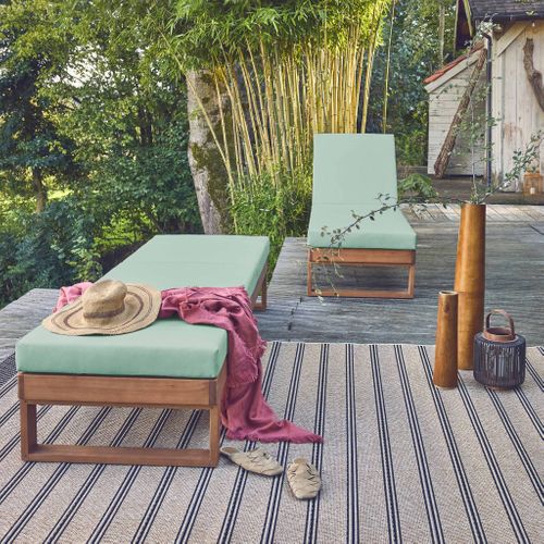 Lot De 2 Bains De Soleil Bois D'eucalyptus Pamplona Multi Positions Toile En Polyester Vert De Gris