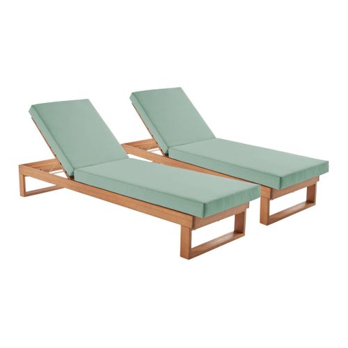 Lot De 2 Bains De Soleil Bois D'eucalyptus Pamplona Multi Positions Toile En Polyester Vert De Gris