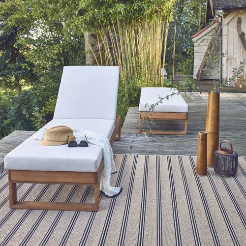 Lot De 2 Bains De Soleil Bois D'eucalyptus Pamplona Multi Positions Toile En Polyester Beige