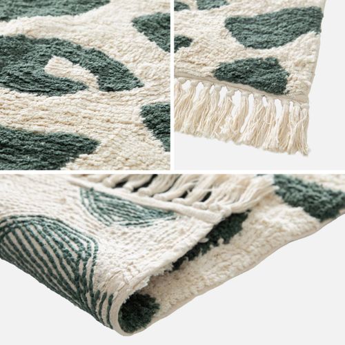 Tapis Intérieur Coton Motif Tacheté Vert Foncé Avec Franges Glen 120x170cm