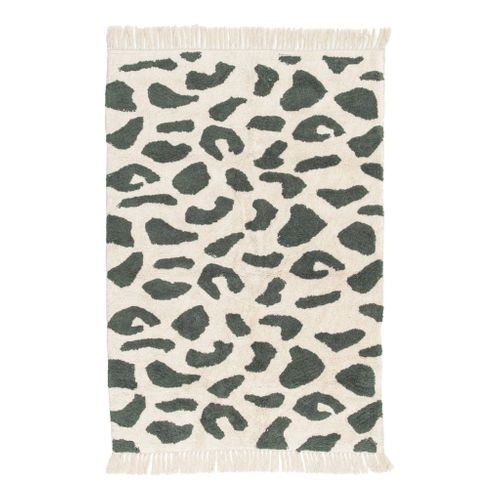 Tapis Intérieur Coton Motif Tacheté Vert Foncé Avec Franges Glen 120x170cm