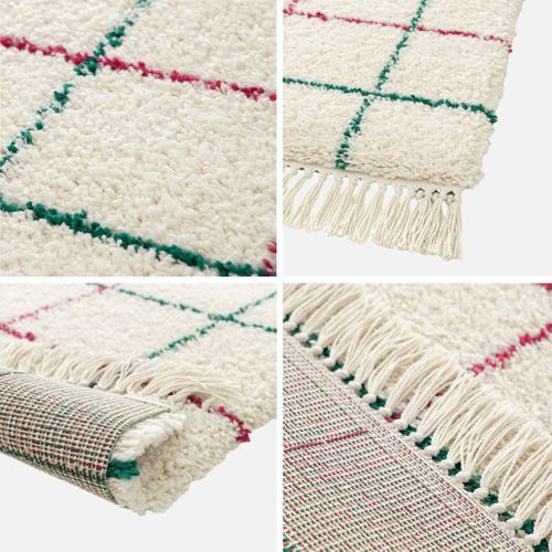 Tapis Intérieur Shaggy Motif Quadrillage Multicolore Avec Franges Edward 120x170cm