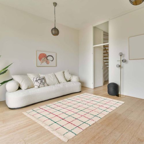 Tapis Intérieur Shaggy Motif Quadrillage Multicolore Avec Franges Edward 80x150cm