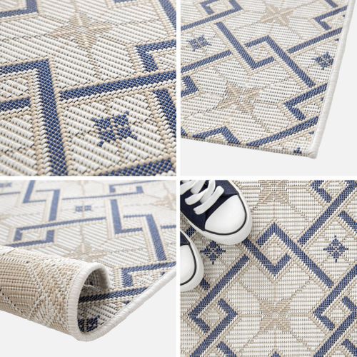 Tapis Intérieur/extérieur Vintage Crème Beige Bleu Angie 120x170cm