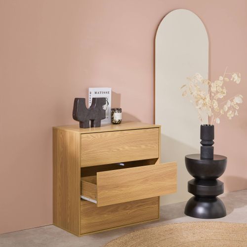 Commode. Module De Rangement Décor Bois Chêne 3 Tiroirs - Kompo