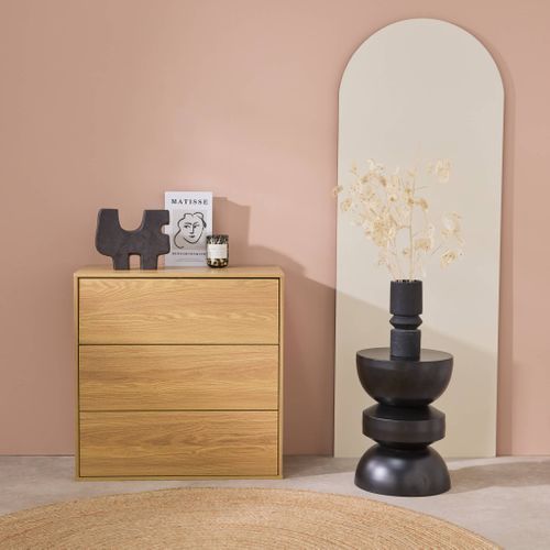 Commode. Module De Rangement Décor Bois Chêne 3 Tiroirs - Kompo