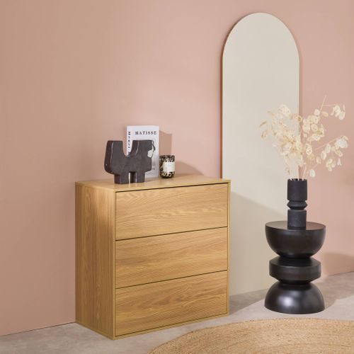 Commode. Module De Rangement Décor Bois Chêne 3 Tiroirs - Kompo