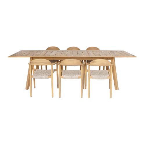Table De Jardin Extensible Bois D'acacia + 6 Assises En Résine Couleur Naturel Palena + Cerina