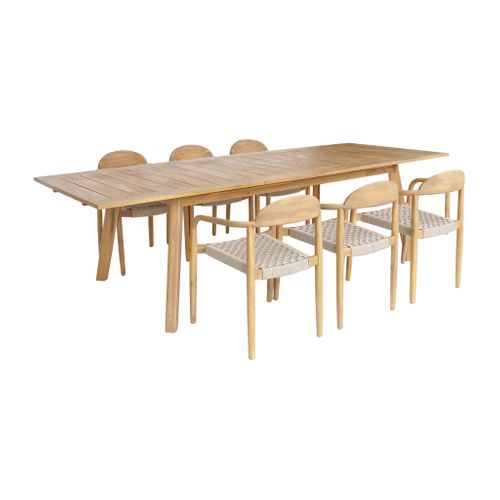 Table De Jardin Extensible Bois D'acacia + 6 Assises En Résine Couleur Naturel Palena + Cerina