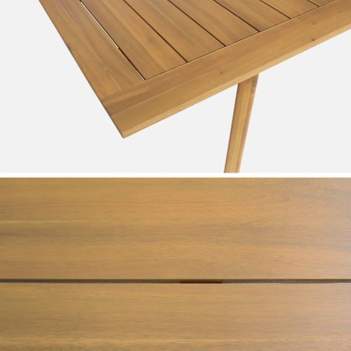 Table De Jardin Extensible Bois D'acacia + 6 Assises En Résine Couleur Naturel Palena + Cerina