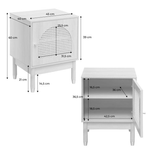 Lot De 2 Tables De Chevet Bohème Bois Et Cannage Naturel 1 Porte 45 X 40 X 60 Cm - Judith