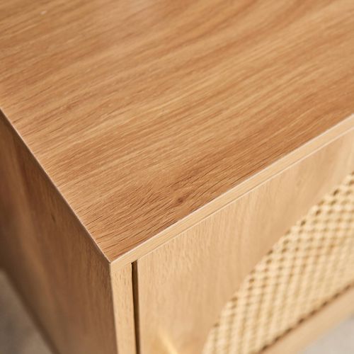 Lot De 2 Tables De Chevet Bohème Bois Et Cannage Naturel 1 Porte 45 X 40 X 60 Cm - Judith