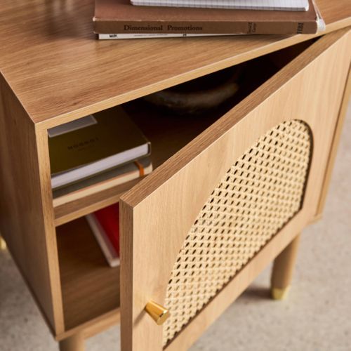 Lot De 2 Tables De Chevet Bohème Bois Et Cannage Naturel 1 Porte 45 X 40 X 60 Cm - Judith