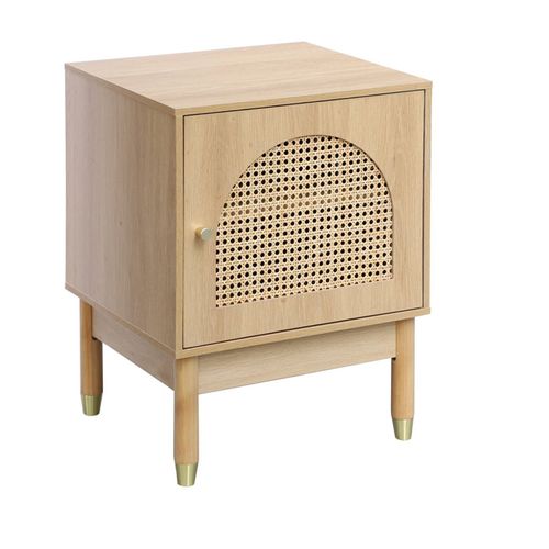 Table De Chevet Bohème Bois Et Cannage Naturel 1 Porte 45 X 40 X 60 Cm - Judith