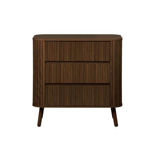 Commode 3 Tiroirs. Décor Strié Noyer. L 80x P 45 H 80cm