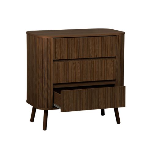 Commode 3 Tiroirs. Décor Strié Noyer. L 80x P 45 H 80cm