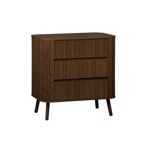 Commode 3 Tiroirs. Décor Strié Noyer. L 80x P 45 H 80cm