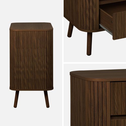 Commode 3 Tiroirs. Décor Strié Noyer. L 80x P 45 H 80cm