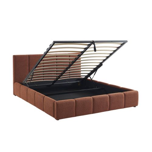 Lit Coffre Double Avec Sommier à Lattes Et Tête De Lit Terracotta 160 X 200 Cm Bouclette Texturée -