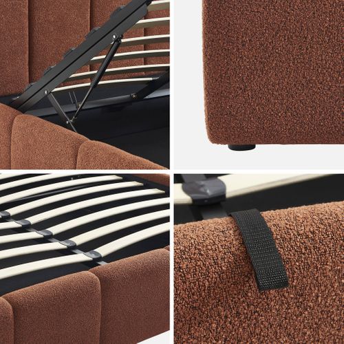 Lit Coffre Double Avec Sommier à Lattes Et Tête De Lit Terracotta 160 X 200 Cm Bouclette Texturée -