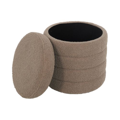 Pouf En Bouclettes Taupe Avec Coffre De Rangement Intégré