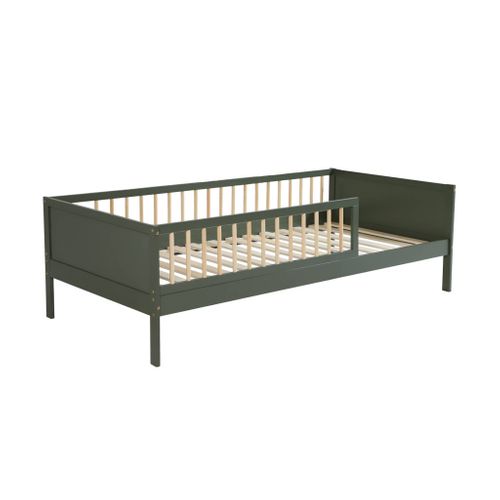 Lit Enfant 90 X 190 Cm Pin Naturel Sommier à Lattes Inclus Vert - Elio