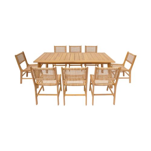 Table De Jardin Extensible Bois D'acacia + 8 Assises Palena + Ocara 200/275 X 100 X 75 Cm Naturel