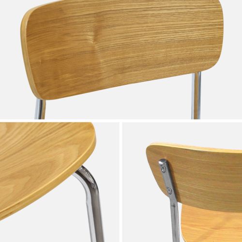 Lot De 2 Tabourets De Bar Vintage Contreplaqué Avec Placage Bois Effet Frêne Et Pieds Métal Chromé