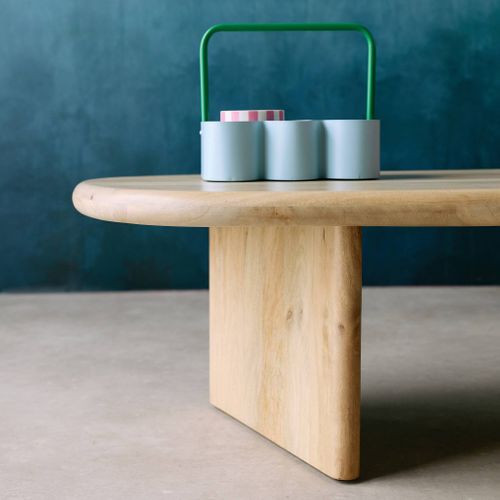 Table Basse Ovale Bois De Manguier Naturel. L 119.5 X P 60 X H 35cm