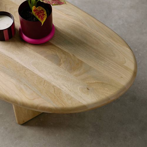 Table Basse Ovale Bois De Manguier Naturel. L 119.5 X P 60 X H 35cm