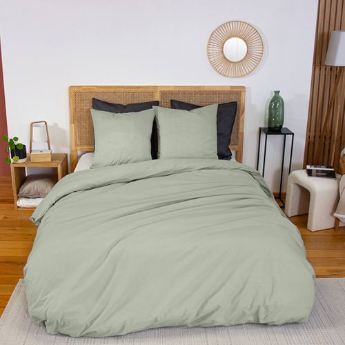 Parure De Lit Percale De Coton 2 Places Sauge Skala 260x240cm