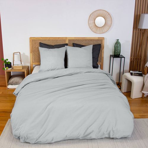 Parure De Lit Percale De Coton 2 Places Étain Skala 240x220cm