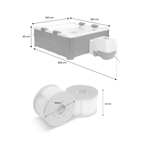 Spa Rigide 6 Places Hydromassages. 4 Coussins + 8 Filtres. Oslo Amber. Beige. L 160 X P 160 X H 65