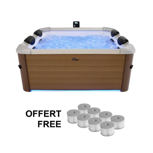 Spa Rigide 6 Places Hydromassages. 4 Coussins + 8 Filtres. Oslo Amber. Beige. L 160 X P 160 X H 65
