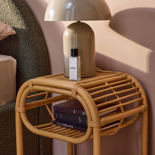 Table De Chevet Rotin Naturel Courbé 1 Étagère 1 Niche L 40 X P 30 X H 50cm - Serang