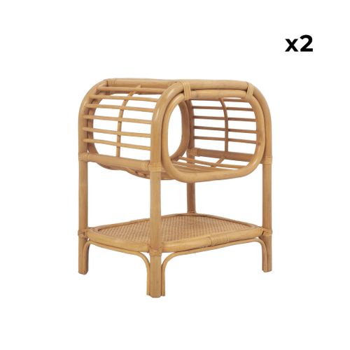 Lot De 2 Tables De Chevet Rotin Naturel Courbé 1 Étagère 1 Niche L 40 X P 30 X H 50cm - Serang