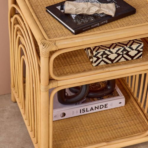 Lot De 2 Tables De Chevet Rotin Naturel 1 Étagère 1 Niche L 40 X P 40 X H 50cm - Bandung
