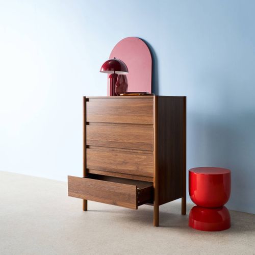 Commode Décor Bois 4 Tiroirs Noyer 80cm - 80 X 40 X 98 Cm - Harmony