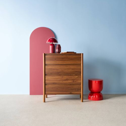 Commode Décor Bois 4 Tiroirs Noyer 80cm - 80 X 40 X 98 Cm - Harmony