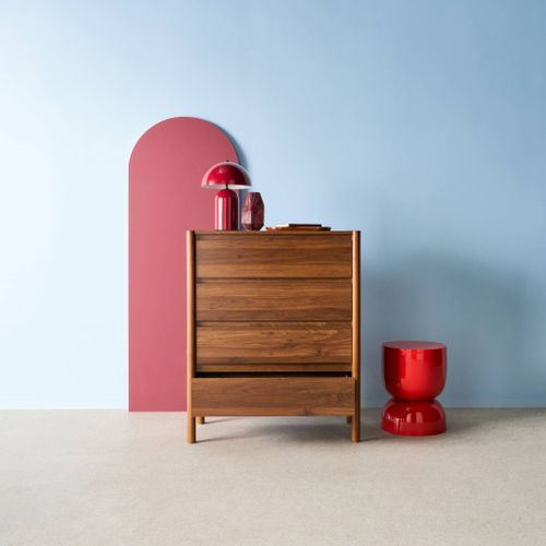 Commode Décor Bois 4 Tiroirs Noyer 80cm - 80 X 40 X 98 Cm - Harmony