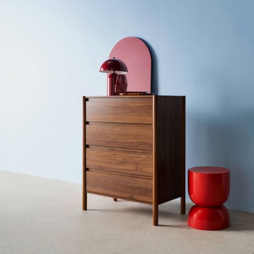 Commode Décor Bois 4 Tiroirs Noyer 80cm - 80 X 40 X 98 Cm - Harmony