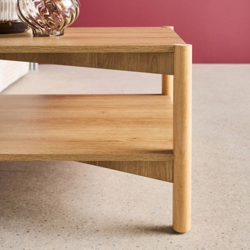 Table Basse Rectangulaire Décor Bois Double Plateau 110cm Naturel - Harmony