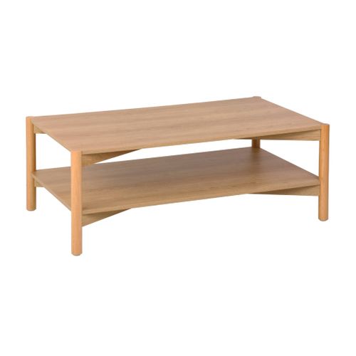 Table Basse Rectangulaire Décor Bois Double Plateau 110cm Naturel - Harmony