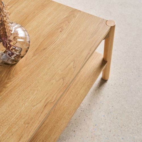 Table Basse Rectangulaire Décor Bois Double Plateau 110cm Naturel - Harmony
