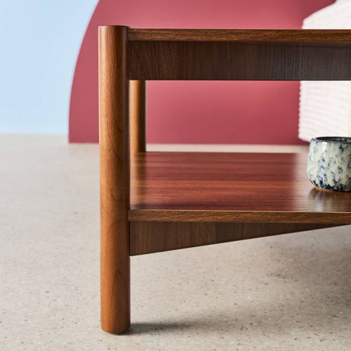 Table Basse Rectangulaire Décor Bois Double Plateau 110cm Noyer - Harmony